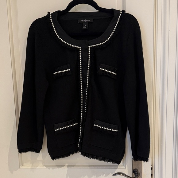 White House Black Market Sweaters - White House Black Market Black Cardigan with Pearl Accents